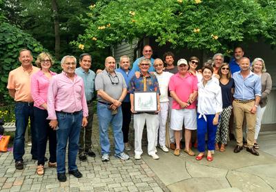 On Sunday, members of the Wainscott Citizens Advisory Committee celebrated the contributions of Dennis D’Andrea, center, over his 30 years on the committee.