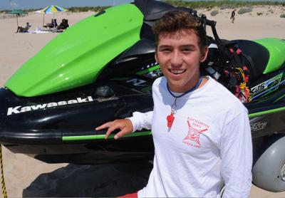 Eliot Fisher worked as a lifeguard at Atlantic Avenue Beach in Amagansett this summer, the same beach on which he was hit by a Jet Ski piloted by a lifeguard in 2002.