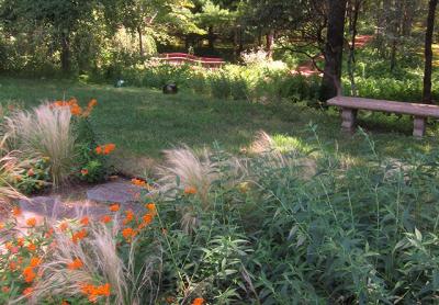 At the Covello garden in Sag Harbor, transparency is played with by pruning trees and shrubs in a way that allows a glimpse of what lies beyond.