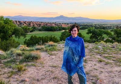 Nell Shaw Cohen at Ghost Ranch in Abiquiu, N.M. The site is depicted in many of Georgia O’Keeffe’s landscape paintings, which inspired several of Ms. Cohen’s compositions.