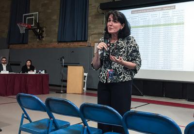 Katy Graves, the Sag Harbor School District superintendent, pictured here during a school event in March, received a one-year contract extension on Monday.