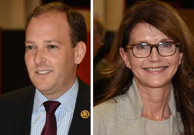 Representative Lee Zeldin and Anna Throne-Holst, his challenger.