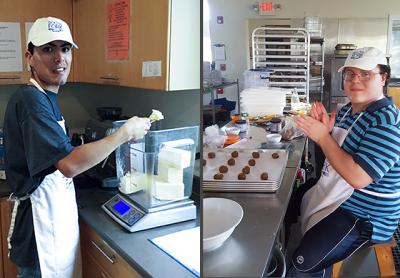 Bryan, left, measured ingredients. Robert portioned gingersnaps.