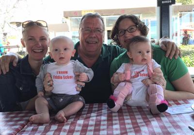 The Montauk Friends of Erin St. Patrick’s Day Parade is sure to be a family affair. Eddie Ecker, center, will lead. He is pictured with his daughters, Kari Shea, left, and Karli Pena, with their children, Ronan Shea, left, and Zelda Pena, who were born 24 hours apart last January.