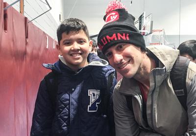 Mike Luque, left, showed the John M. Marshall Elementary School’s vice principal, Russell Morgan, what life as a fifth grader is like during the Shadow a Student Challenge last month.