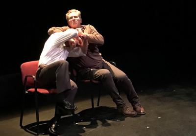 Joe Pallister and Edward Kassar portray two Chicago policemen whose friendship is under stress in the play “Steady Rain,” at Guild Hall through Sunday.