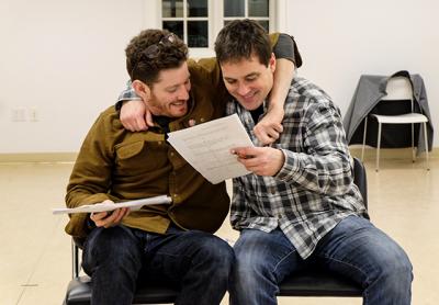 Sawyer Spielberg, left, and Eric Svendsen seemed to be having more fun in rehearsal than their characters do in “Extinction.”