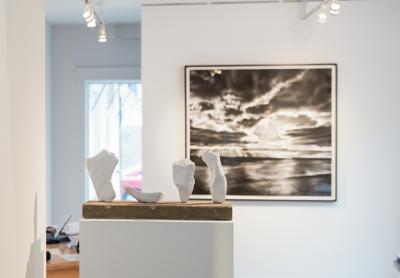 From left, works by Ned Smyth and April Gornik in the “Black and White” exhibition at the Tripoli Gallery.