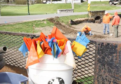 Bioswales under construction on the East Hampton Village green are intended to trap pollutants and silt, improving the health of Town and Hook Ponds.