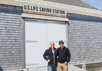 David Lys, left, and Michael Cinque led the Amagansett Life-Saving and Coast Guard Station Society’s effort to renovate the historical 1902 structure.