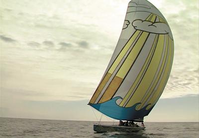 Few people know that Roy Lichtenstein designed a boat for one of the teams in the 1995 America’s Cup sailing competition. The spinnaker, on the boat above, was raised once before disappearing. The artist, below, nicknamed the mermaid he placed on the prow Dorothy.