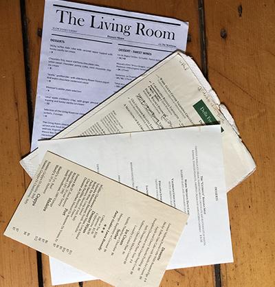 Menus from several restaurants over the years