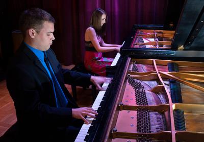 Two of last summer’s Pianofest students performed a duet at Stony Brook Southampton’s Avram Theater.