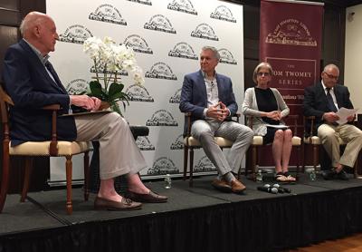 This is not a good time to sell your house, a panel of top Hamptons real estate brokers agreed last week. From left, Jim Oxnam, the moderator, John Gicking, Diane Saatchi, and Peter Turino.