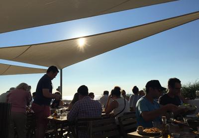 Getting seating on the deck at Duryea’s, now shaded with sailcloth, is near impossible when the place is busy. Fortunately, there are seating options indoors.