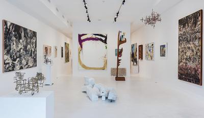 Works by Ibram Lassaw, Nick Carone, Norman Bluhm, Sidney Geist, and Alfonso Ossorio, left to right, are at Eric Firestone.