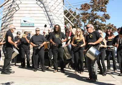 Escola de Samba Boom traditionally takes up residence at the windmill during the Sag Harbor American Music Festival.