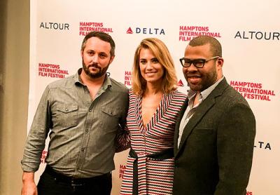 Jordan Peele, right, the writer and director of “Get Out,” joined Allison Williams and Daniel Kaluuya, the hit movie’s actors, on the red carpet at Bay Street Theater in Sag Harbor on Sunday.