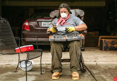 Maureen Rutkowski of Montauk joined Team Rubicon in hurricane-battered Beaumont, Tex.