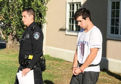 Richard Anthony Grigonis, 24, of Sag Harbor was led away from East Hampton Town Justice Court Sunday after being arraigned on four charges, the most serious of which is a felony charge of possession of a quantity of LSD.