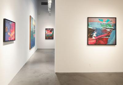 An installation shot of the Syd Solomon “Time and Tide” exhibition, with “Tidaltoss,” from 1977, in the foreground.