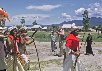 Hugh Patrick Brown, center, on location in Cham Village in Vietnam.