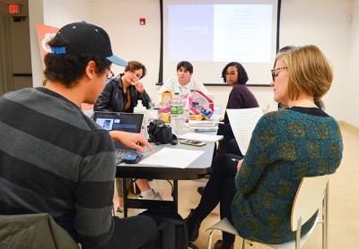 Members of Guild Hall’s Teen Arts Council listened to advice from Jeremy Dennis, a photographer, during a recent meeting.