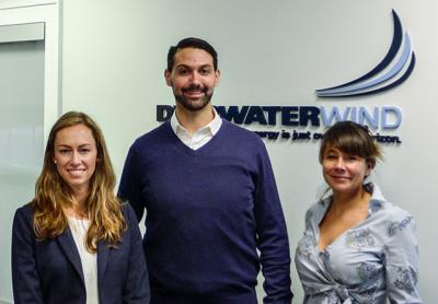 Jennifer Garvey, Clint Plummer, and Julia Prince of Deepwater Wind were at the Rhode Island company’s new office in Amagansett on Tuesday.