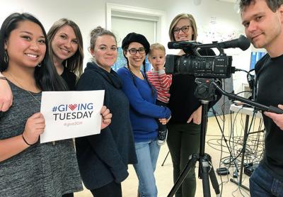 The producers of Guild Hall’s 12-Hour Live Stream event included its staff members, from left, Hannah-Faye Huizing, Kristen Curcie, Samantha Young, Jennifer Brondo, special guest Ivy Brondo, Casey Dalene, and Joe Brondo.