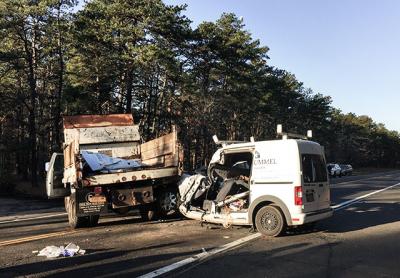 An East Hampton Fire Department heavy rescue team had to extricate the driver of a Ford Transit Connect cargo van from his vehicle after it rear-ended a much larger truck on Route 114 in East Hampton last Thursday.