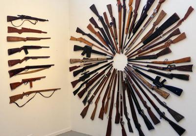 Mark Wilson will show selections from his collection of more than 50 life-size, handmade toy wooden guns at the Outsider Art Fair in Chelsea.