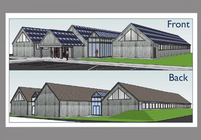 Renderings show a new building in which East Hampton Town departments would be consolidated.