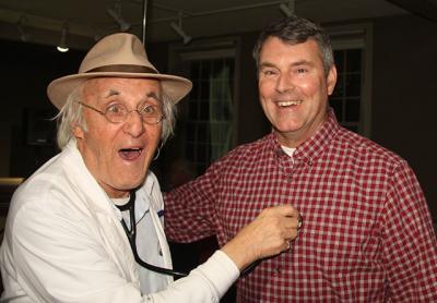 Hugh King had a laugh with Ken Collum at the East Hampton Historical Society lecture on Friday night at Clinton Academy.