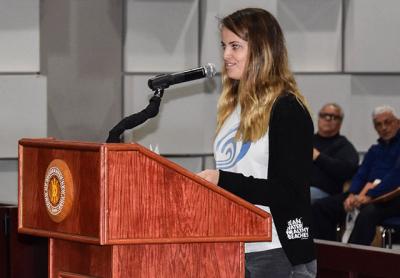 Colleen Henn, who is from East Hampton, represented the Surfrider Foundation of New York City, Central Long Island, and Eastern Long Island at a hearing on Friday on a plan to open waters off the Atlantic Coast to offshore oil and gas exploration.