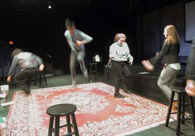 Perpetual motion characterized the Stowaways’ improv show at Bay Street Theater in Sag Harbor on Saturday.