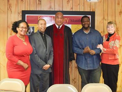 Onida Coward Mayers, Gregorio Mayers, the Rev. Walter Silva Thompson, Louis Myrick, and Diana Walker announced VoteHamptonNY, a nonpartisan initiative, at Calvary Baptist Church in East Hampton last Thursday.