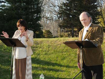 Mercedes Ruehl and Harris Yulin performed an en plein air reading of scenes from "Who's Afraid of Virginia Woolf?" as part of the dedication of LongHouse's amphitheater to the play's author, Edward Albee.