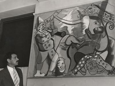 Louis Schanker at the presentation of his W.P.A. mural at the Neponsit Beach Children’s Hospital in Queens in 1939.