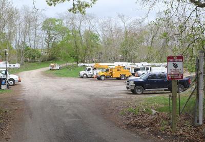 The proposed site for Sag Harbor Village’s impound yard is currently being used as a temporary parking lot for PSEG trucks.