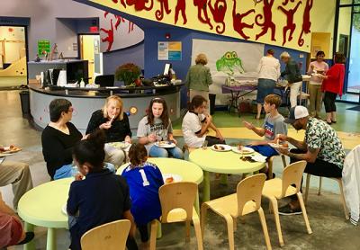 Families shared a meal at a Katy’s Courage session at the Children’s Museum of the East End in Bridgehampton. The peer support group is for children, teens, young adults, and their families grieving the death of a loved one.