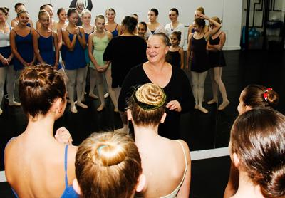 Sara Jo Strickland, founder and director of the Hampton Ballet Theatre School, addressed a class on Tuesday as the company prepared to stage “The Nutcracker” at Guild Hall next week.