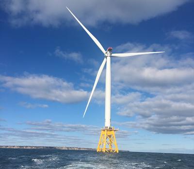One of the turbines that is part of the Block Island Wind Farm