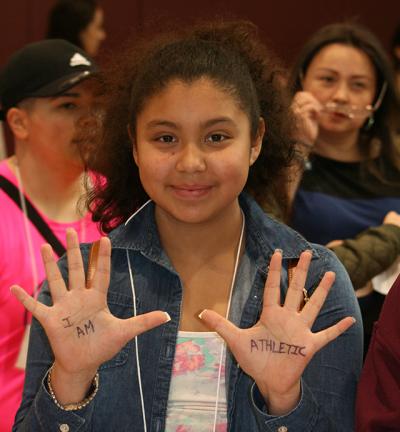 As part of a Tag 10 fund-raising challenge, I-Tri middle schoolers were asked first on Saturday to write affirmations on “whatever you’ve got two of, hands, arms, legs, feet.” The affirmation of Sheila Huidobro, a Southampton sixth grader, can be seen above.