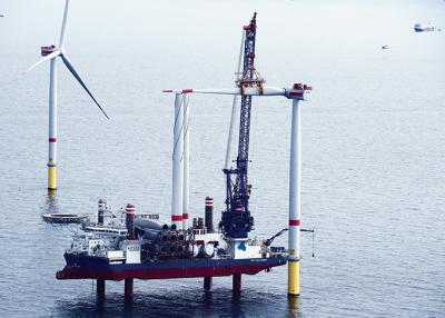 The Danish power giant Orsted's Gode Wind site under construction in the North Sea. After taking over Deepwater Wind, it has now partnered with Eversource on two American projects.