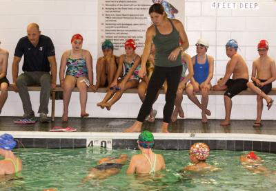 Lea Loveless Maurer, who won gold and bronze medals at the Barcelona Olympics, gave two-hour clinics to the Hurricanes at the Y.M.C.A. East Hampton RECenter Saturday.