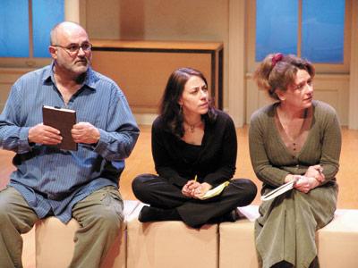 Carey Crim, the author of “Conviction,” which will make its world premiere at the Bay Street Theatre in Sag Harbor next season, flanked by Guy Sanville, artistic director of the Purple Rose Theatre in Michigan, and Michelle Mountain, who directed Ms. Crim’s first play.