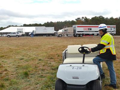 On Thursday, support trailers and tents were set up at the East Hampton Airport to serve as many as 1,000 utility contractors who were due to arrive to work restoring electricity to eastern Long Island.