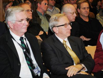 Jim Brundige, left, who has been the East Hampton Airport manager for a decade, will retire this fall.