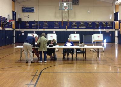 Two people signed in to vote at the Amagansett School on Tuesday afternoon.