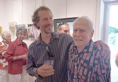 Nick Tarr, curator of this year’s Springs Invitational Exhibition at Ashawagh Hall, shared a laugh at the opening with Alexander Russo, who was honored along with Margaret Kerr, Adrienne Mim, and Athos Zacharias at the reception.